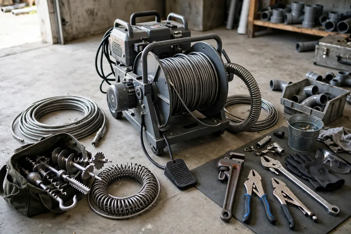 Professional drain-cleaning machinery, cables, tools, and equipment